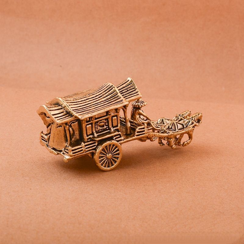 复古黄铜车载仿古马车迷你马拉车模型盆景假山鱼缸微景观装饰摆件 - 图1