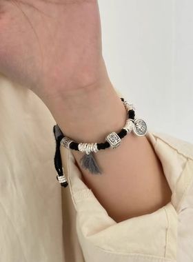 藏式扎基拉姆五帝钱铜钱六字真言手绳古法盘缠手链手串男情侣手绳