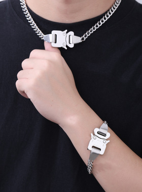 欧美饰品百搭高街机能风双层古巴链锁扣不锈钢链条男女项链批发