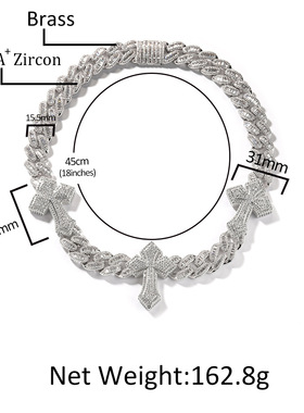 欧美跨境新品时尚朋克满钻十字架古巴链hiphop男士街舞炫酷颈链潮