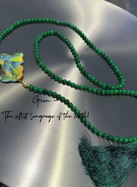 新中式复古感民族风刺绣千里江山流苏长款斜挎链项链毛衣链高级女