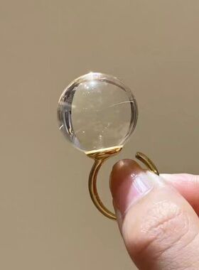 赵露思同款天然巴西白水晶戒指14大颗粒开口指环时尚气质男女款