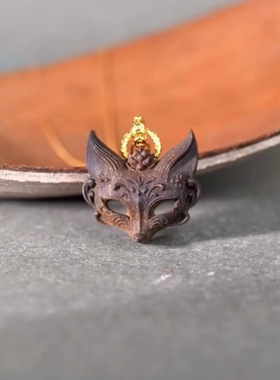 檀木仙狐面具吊坠精致文玩福运项链舒缓安神淡雅古典复古吊坠挂件