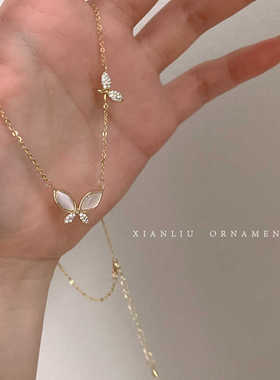 猫眼石蝴蝶项链女锁骨链高级感轻奢小众颈链配饰毛衣链2026新款