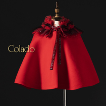 Colado buttons for girls autumn and winter fur cape high-end cloak baby baiyenu red gown cloak jacket