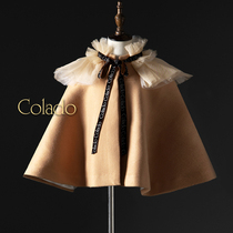 Colado Buttons Nod Girl Autumn Winter Cloak Tuxedo Hair Shawl Female Baby High-end Children Baby Bullcloak Coat