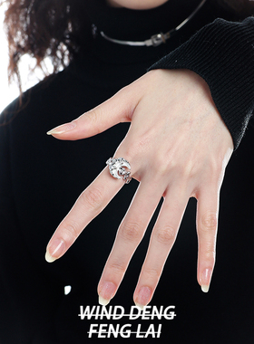 ins小众不规则隐月开口戒指女