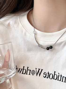 复古黑白撞色不对称串珠锁骨链