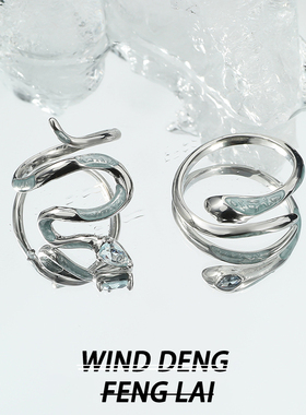 wind 独特个性冰蓝海域蛇戒 情侣戒指开口戒指环女小众设计感饰品