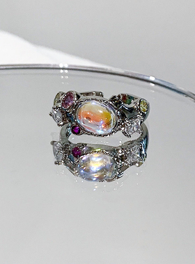 Wind 千禧辣妹泫雅同款欧泊彩色锆石戒指女甜美少女高级感食指戒