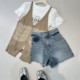 ໂສ້ງຂາສັ້ນ denim ທີ່ລ້າງອອກແບບ Retro ສີເຂັ້ມ ແລະ ອ່ອນໆ ສຳລັບແມ່ຍິງລະດູຮ້ອນ ແອວສູງ ແອວແມວ ຮອຍທພບມີຂົນແຂບກະທັດຮັດ ໂສ້ງຂາຮ້ອນ