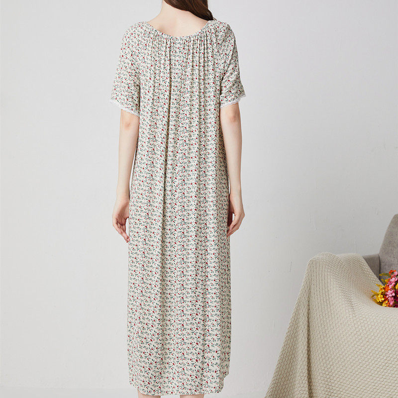 碎花/小熊长款纯棉睡裙Long Sleeve Textured Dress