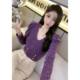 ເສື້ອຍືດຄໍ V-neck lace ແບບບໍລິສຸດສໍາລັບແມ່ຍິງ 2025 ດູໃບໄມ້ລົ່ນໃຫມ່ slim fit puff sleeve ສັ້ນ versatile ເທິງແຂນຍາວ