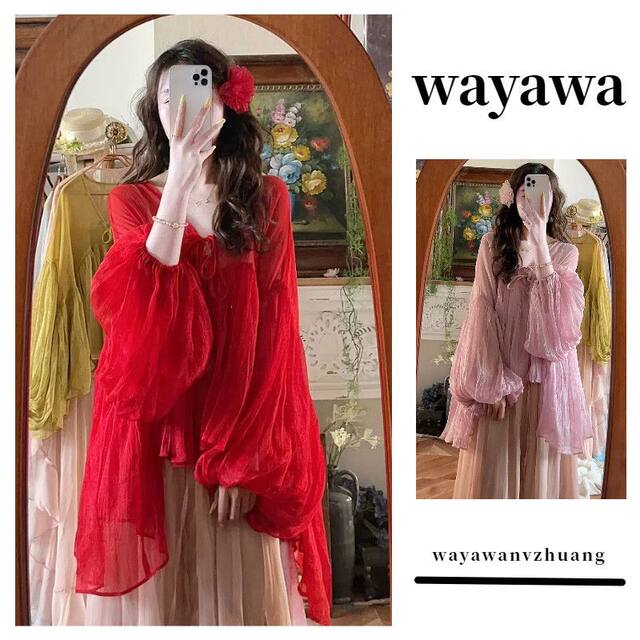 2025 ເສື້ອ chiffon ຫວານລະດູໃບໄມ້ປົ່ງແລະ summer ວ່າງເສື້ອຍາວຫາດຊາຍໃນວັນພັກ super fairy temperament doll tops ສໍາລັບແມ່ຍິງ