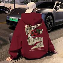 Pure cotton sweatshirt male spring autumn money with cap loose sleeve head casual blouses newspaper Wind trendy rose printed hoodie