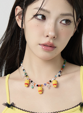 Starfire原创卡通水晶项链多巴胺彩色手工串珠甜酷童趣可爱锁骨链