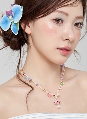 Starfire彩色串珠蘑菇项链女甜美可爱百搭锁骨链小众设计感配饰女