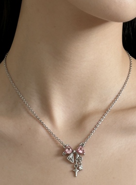 甜美轻奢蝴蝶结爱心水滴锁骨链