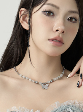 原创高级感猫眼石蝴蝶锁骨链