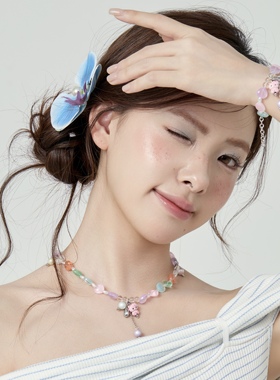 原创设计彩色多巴胺糖果水滴猫咪串珠项链女小众可爱时尚