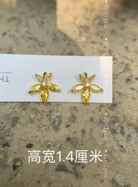 秋冬精工知性高质感电镀18K金女通勤OL枫叶镶钻医用钢针耳钉耳环