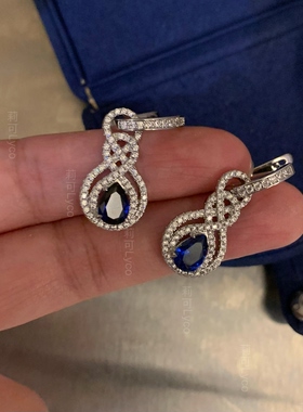 精工复古人工蓝宝石耳坠耳环女S925纯银针镶嵌高级感轻奢精致耳饰