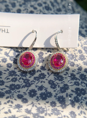 莉可Lyco 超闪高质感女人味精工镀18K金微镶培育钻红宝石耳环耳钩