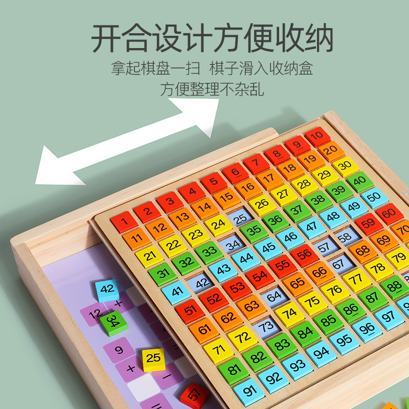 儿童数学启蒙教具宝宝早教益智数字认知1-100以内百数板木制玩具 - 图2