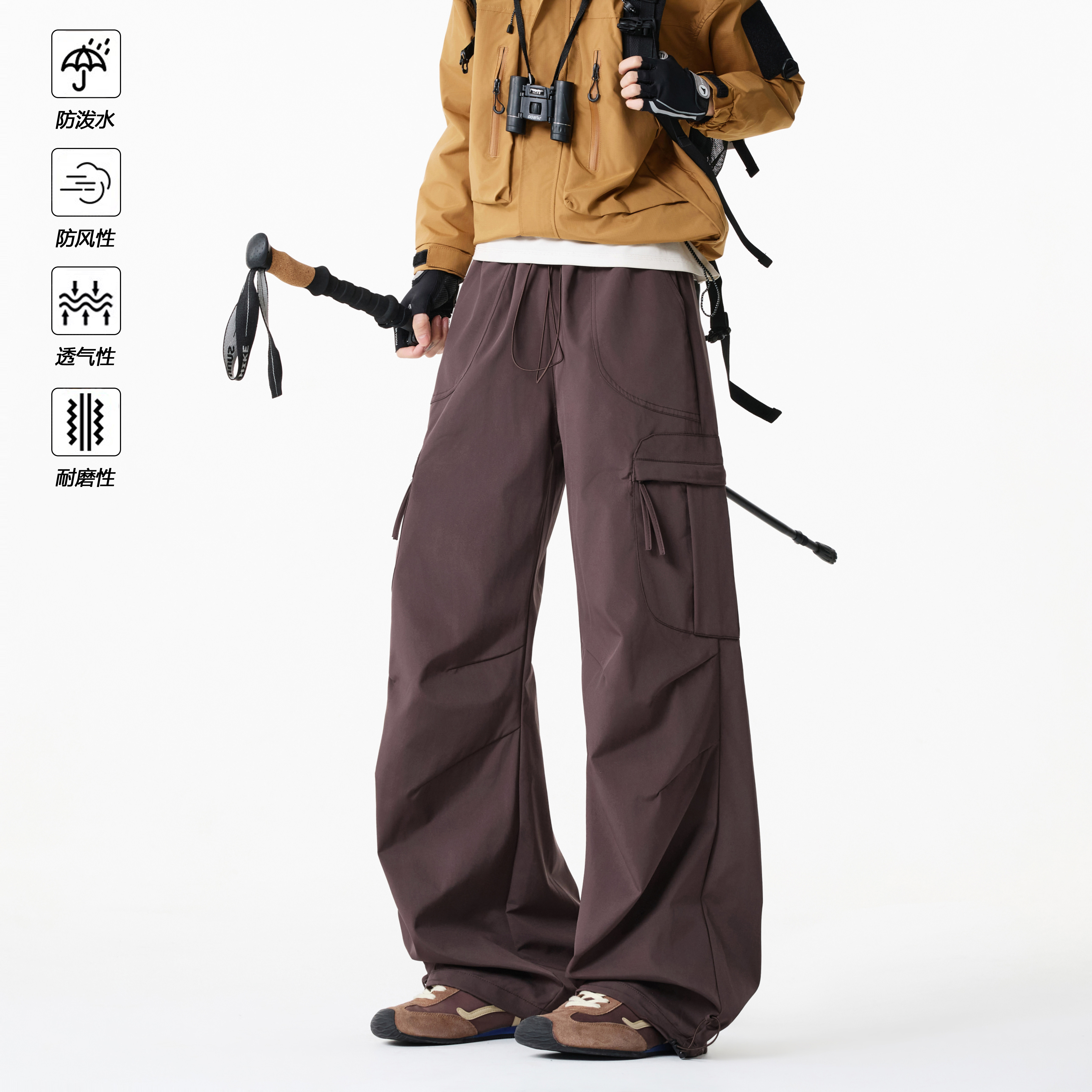 山系户外工装风冲锋裤情侣阔腿裤女宽松显瘦多口袋防泼水登山裤子,淘宝优惠券,粉丝福利购,淘宝优惠卷