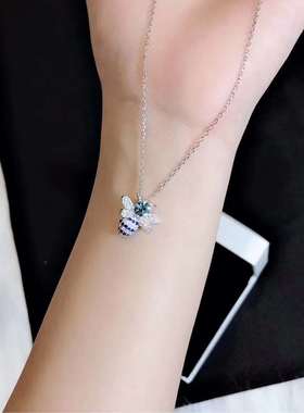 锁骨链韩版吊坠生日礼物蓝色水晶