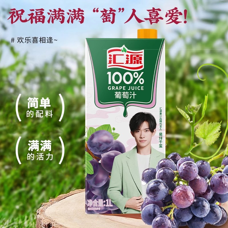 易烊千玺同款汇源100%果汁1L*2盒尝鲜装纯果汁饮料过年饮品年货