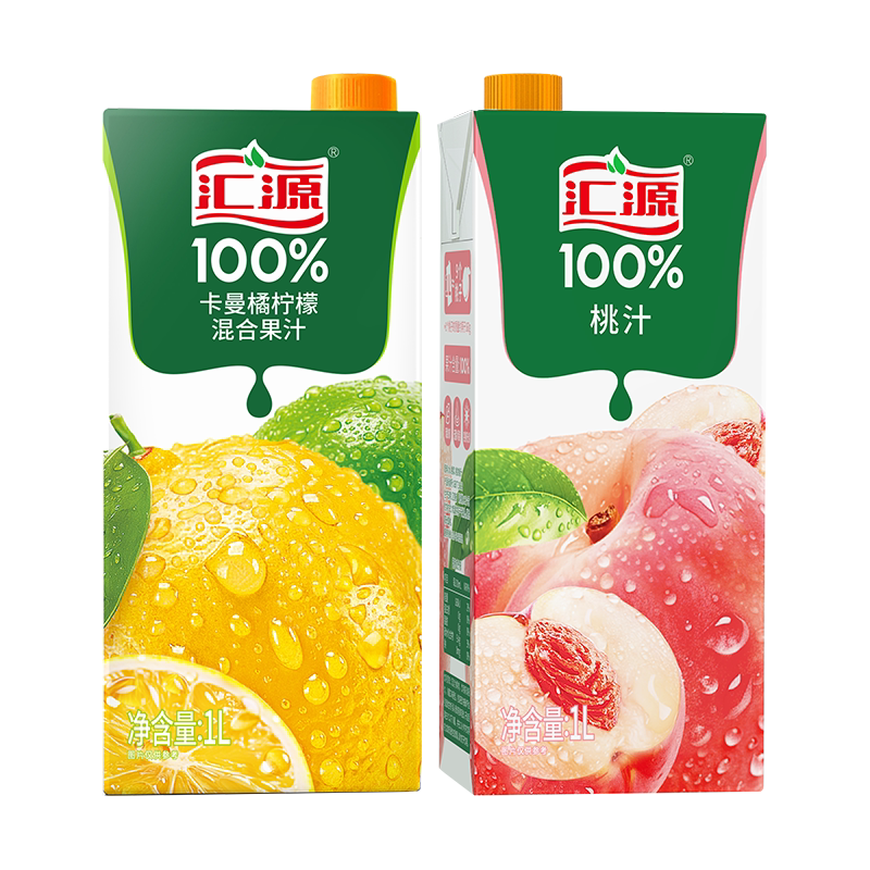 汇源100%果汁1L*2盒黄桃混合果汁尝鲜装纯果汁饮料饮品官方旗舰N