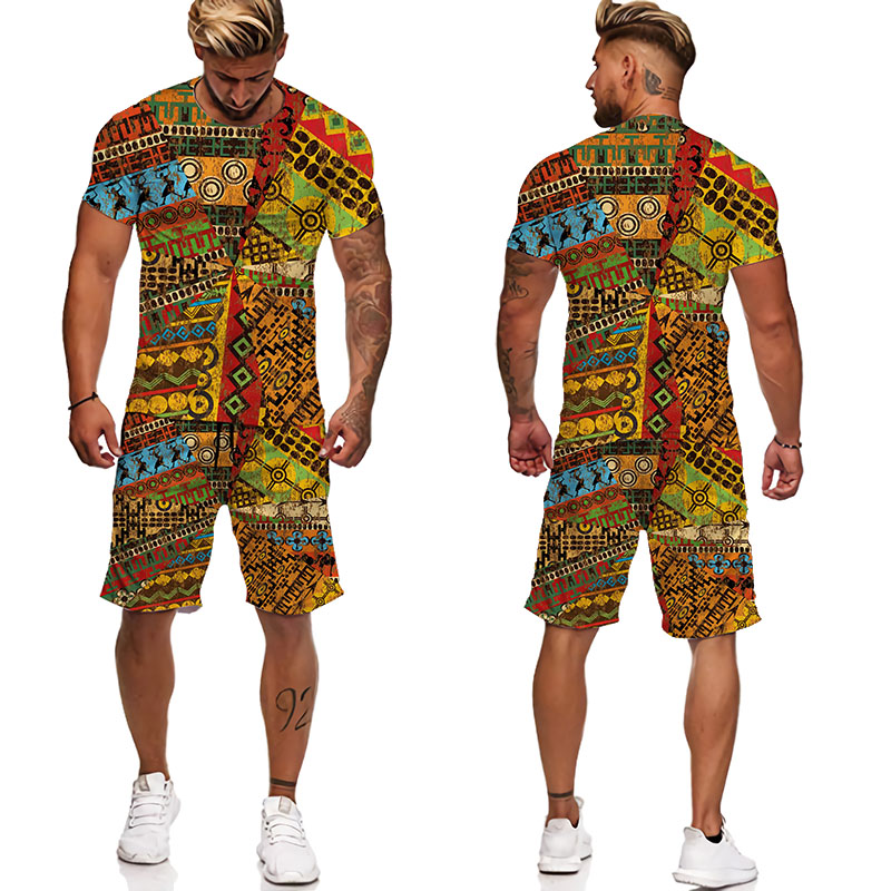 African D Printing Women/Men Fashion T-Shirt Suit African Re - 图3