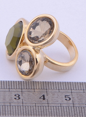 欧美风镀金质感浅黄色水晶戒指