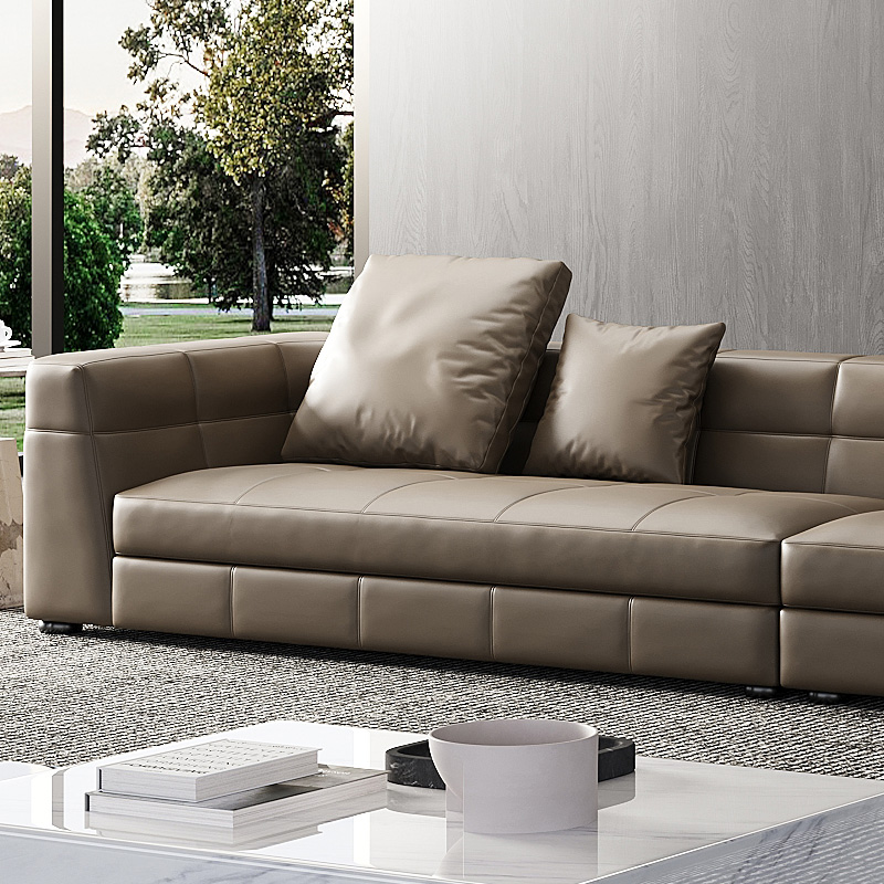 VATAR梵达布雷泽真皮沙发意式轻奢极简现代简约直排位客厅组合-图2