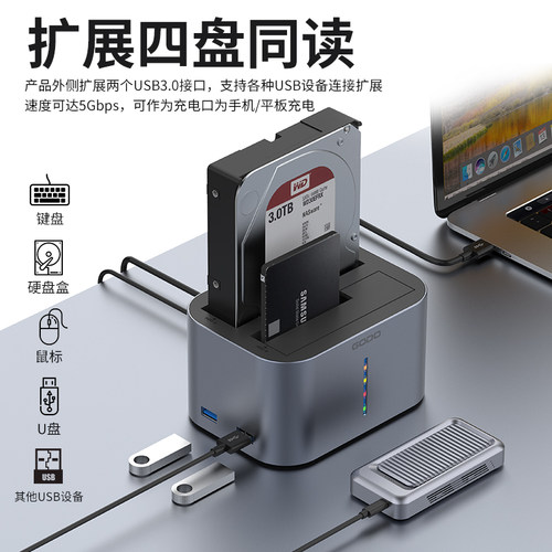 GODO机械硬盘盒子底座3.5寸sata固态移动双盘位外接扩展USB读取器 - 图0