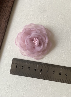 5.5厘米紫色花朵欧根纱玫瑰花山茶布艺DIY发夹抓夹配饰辅料配件