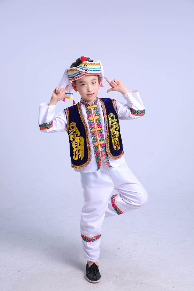 新款葫芦丝演出服少数民族幼儿男童舞蹈服中国风云南白族表演服