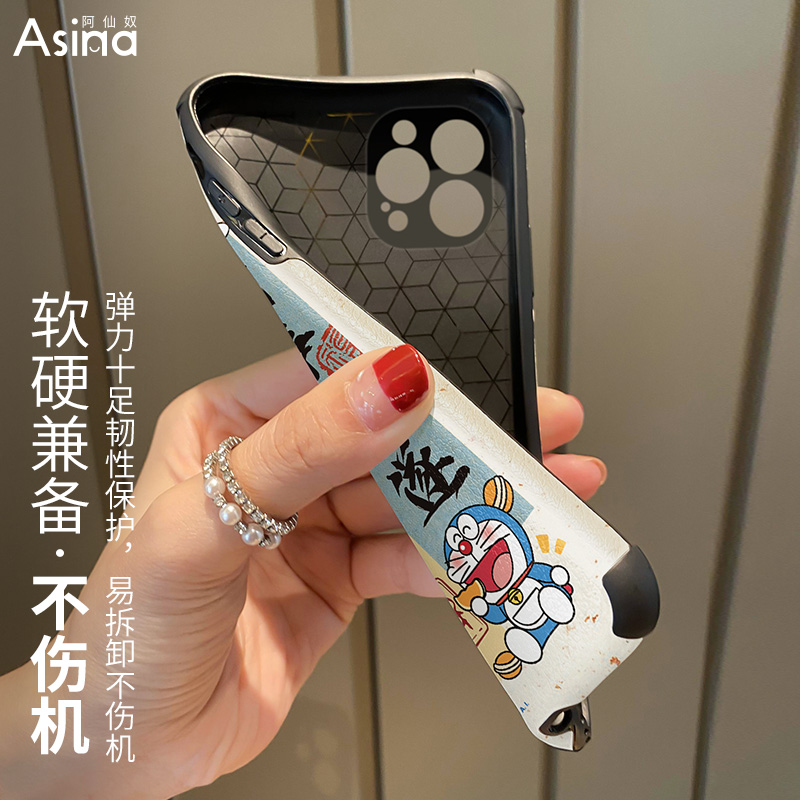 好运叮当猫适用苹果15Pro手机壳14小羊皮iPhone15Promax保护套13网红plus全包防摔12pm女款ip14新款龙年新年 - 图1