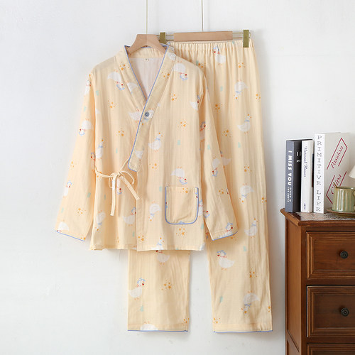 卡通和服孕妇睡衣女春秋夏季纯棉纱布薄款月子服长袖家居服套装 - 图2