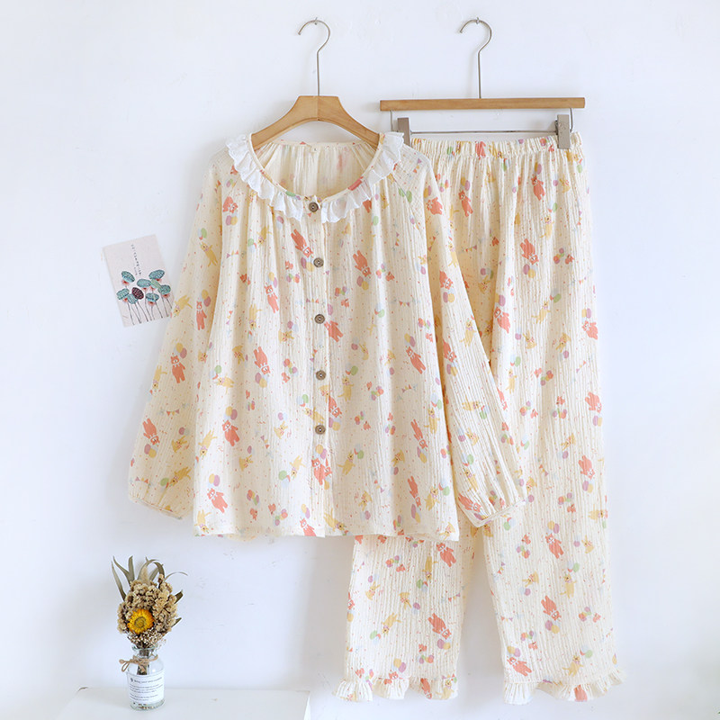 可爱卡通睡衣女春秋夏季纯棉纱布长袖2025年新款可外穿家居服套装,淘宝优惠券,粉丝福利购,淘宝优惠卷