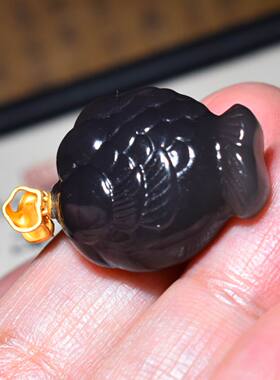 JJ033108新疆的猫7.6克冒油亮泽极浓艳烟紫色金镶玉富贵鱼精品