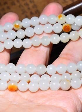 新疆的猫58.7克，7mm顶油顶细红皮白玉籽料圆珠108长链SBH319