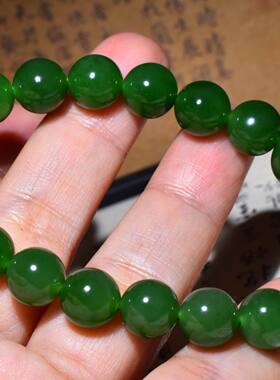 新疆的猫JJ123007 28.8克直径10mm纯净的菠菜绿碧玉圆珠手链