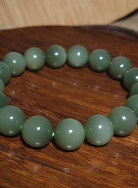 YQ032706新疆的猫46.4克直径12mm冰底鸭蛋青猫眼碧玉圆珠手链