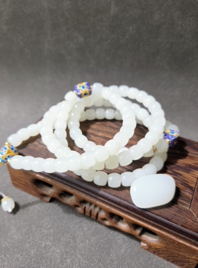 新疆的猫W090605 94.77克，高品于田料！108颗鲜亮白玉直切禅串