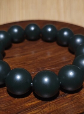 YQ012002 新疆的猫91.9克16mm款式精美的和田玉黑青玉圆珠手链