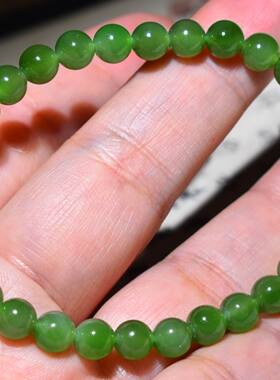 JJ031209新疆的猫9.7克6mm冰莹剔透油润细腻的老坑碧玉圆珠手链