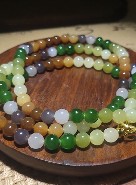 YQ122704 85.5克，直径8mm精选色泽搭配绚丽的和田玉多宝108项链