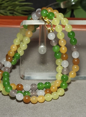 L122304 35.6克，直径6mm精选色泽搭配绚丽的和田玉多宝108项链